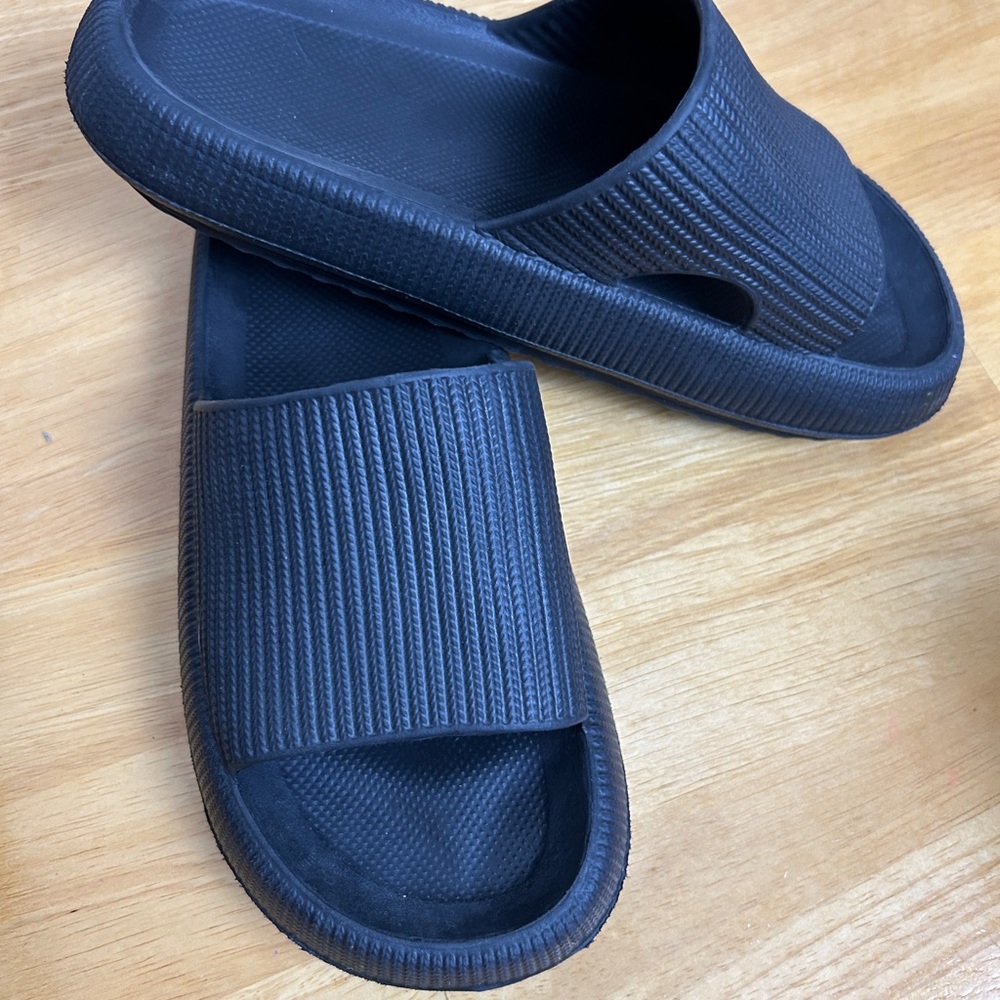 Textured Black Slide Sandals